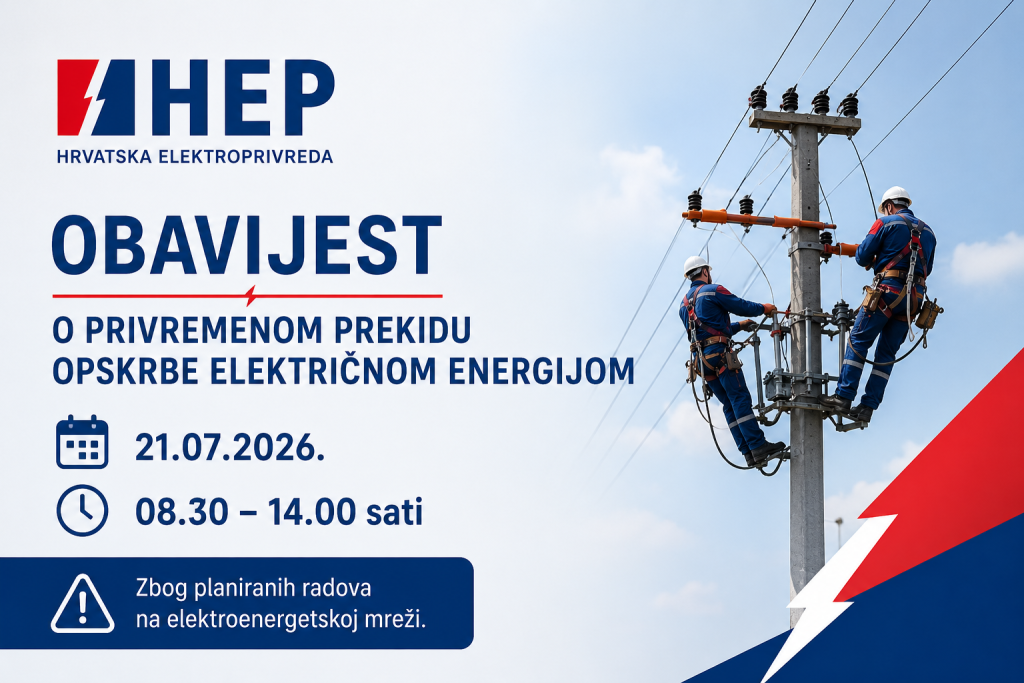 OBAVIJEST O PRIVREMENOM PREKIDU OPSKRBE ELEKTRIČNOM ENERGIJOM